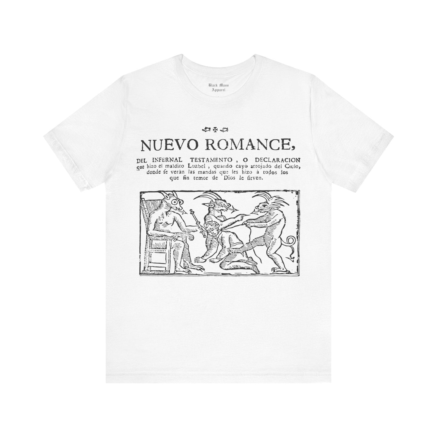 Nuevo Romance, Demons T - shirt, Lucifer Shirt, Demonology Tshirt, Satan, Occult, Black Magic, Woodcut Unisex Jersey Short Sleeve Tee - Black Mass Apparel - T - Shirt