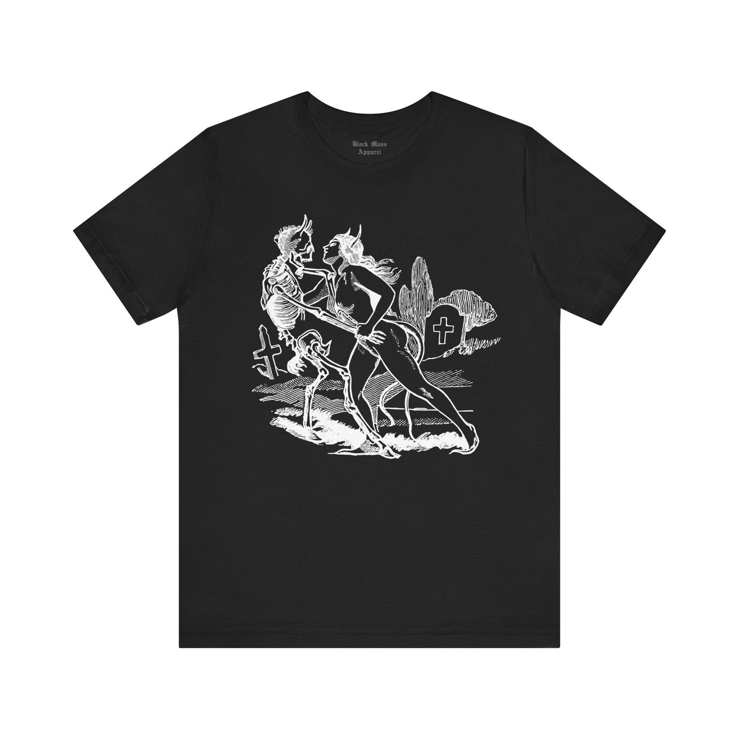 Witch Seducing Skeleton, Martin Van Maele Art, Vintage Witchcraft T - shirt, Occult Tshirt, Gothic Fashion Unisex Jersey Short Sleeve Tee - Black Mass Apparel - T - Shirt