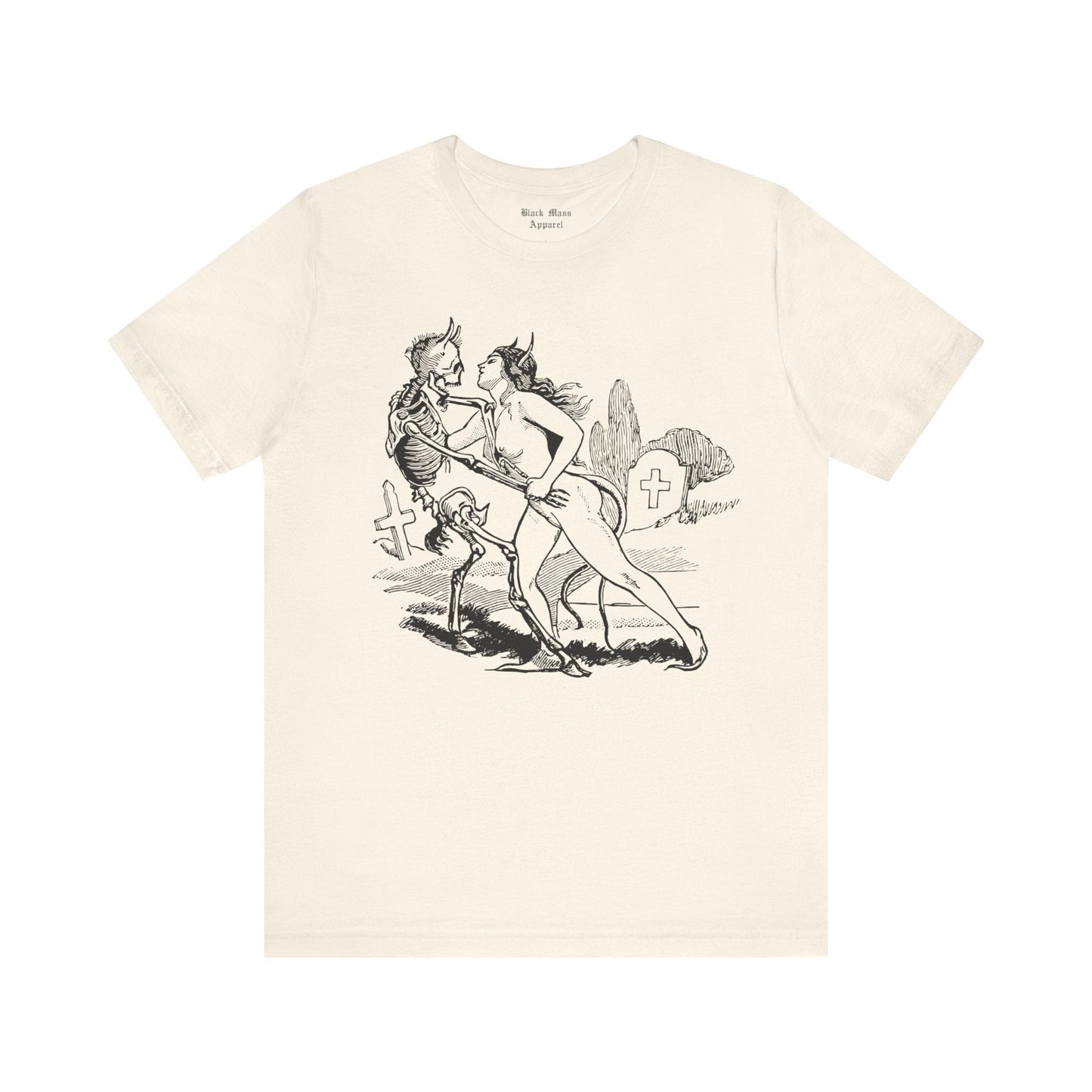 Witch Seducing Skeleton, Martin Van Maele Art, Vintage Witchcraft T - shirt, Occult Tshirt, Gothic Fashion Unisex Jersey Short Sleeve Tee - Black Mass Apparel - T - Shirt