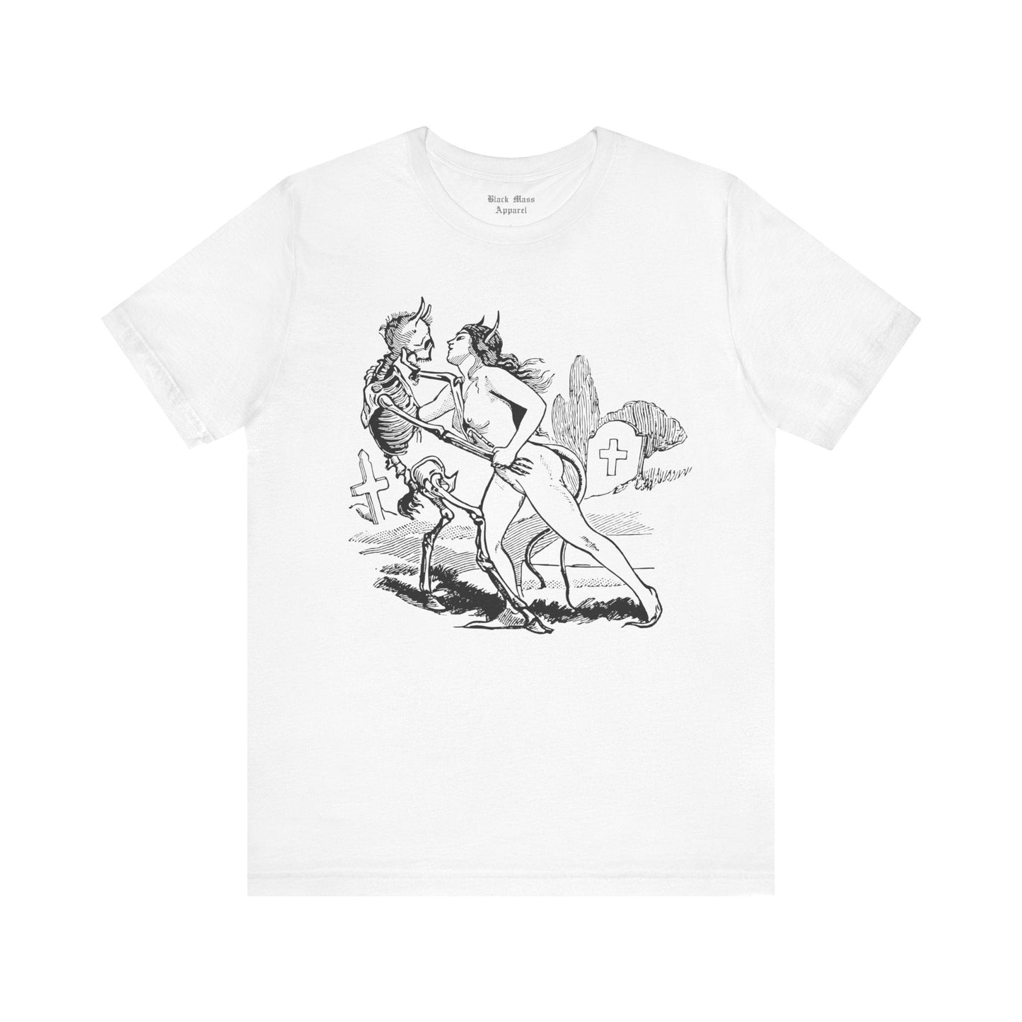 Witch Seducing Skeleton, Martin Van Maele Art, Vintage Witchcraft T - shirt, Occult Tshirt, Gothic Fashion Unisex Jersey Short Sleeve Tee - Black Mass Apparel - T - Shirt