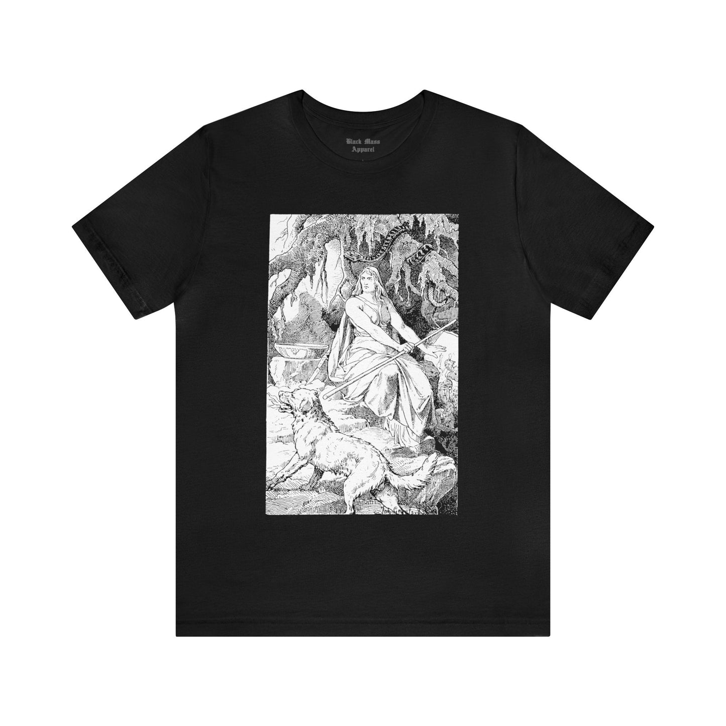 Goddess Hel and Her Hellhound - Black Mass Apparel - T-Shirt