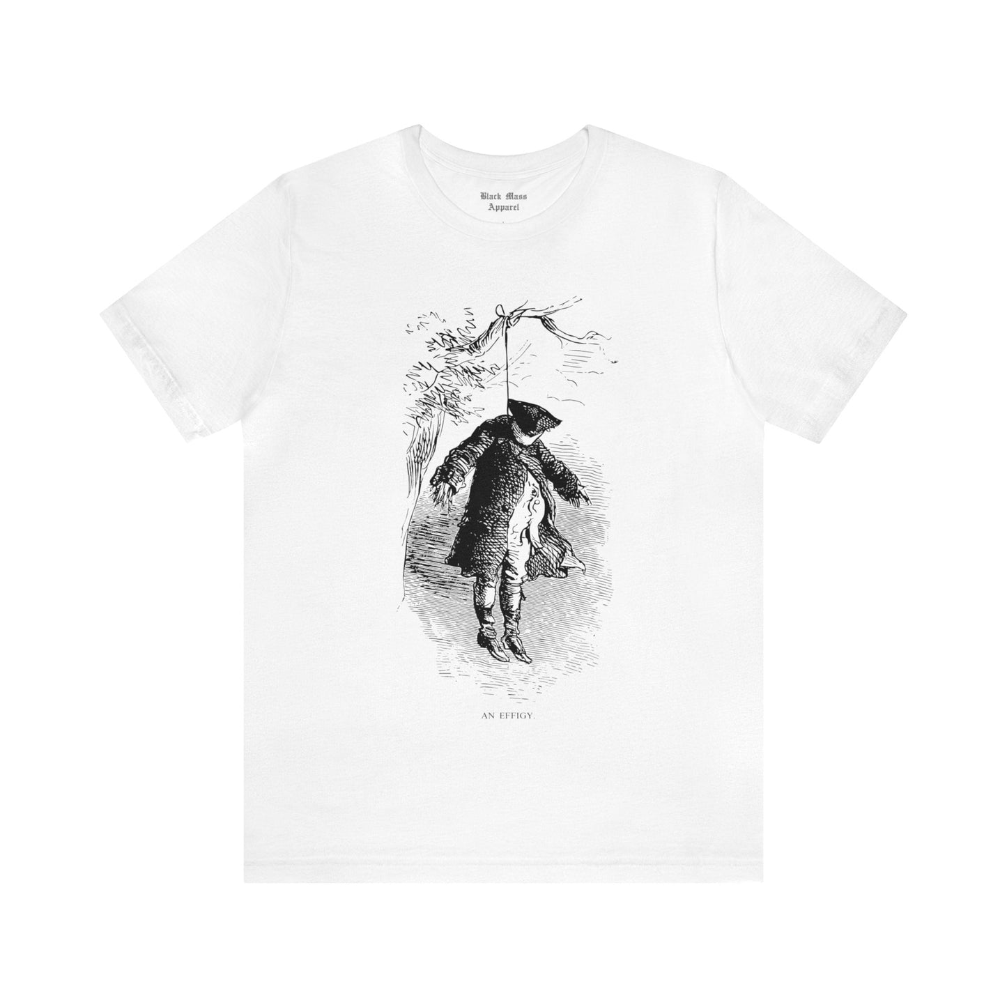 Stamp Act Effigy, Vintage 1765 Art Shirt, Creepy T-shirt, Spooky Tshirt, Protest, Hanging Scarecrow Unisex Jersey Short Sleeve Tee - Black Mass Apparel - T-Shirt