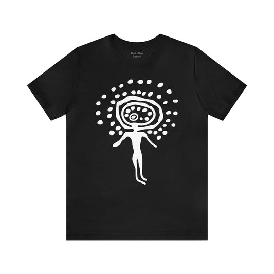 Sunhead, Petroglyphs T-shirt, Ancient Art Shirt, Prehistoric, Solar Headed, Sun God, Trippy, Abstract Unisex Jersey Short Sleeve Tee - Black Mass Apparel - T-Shirt