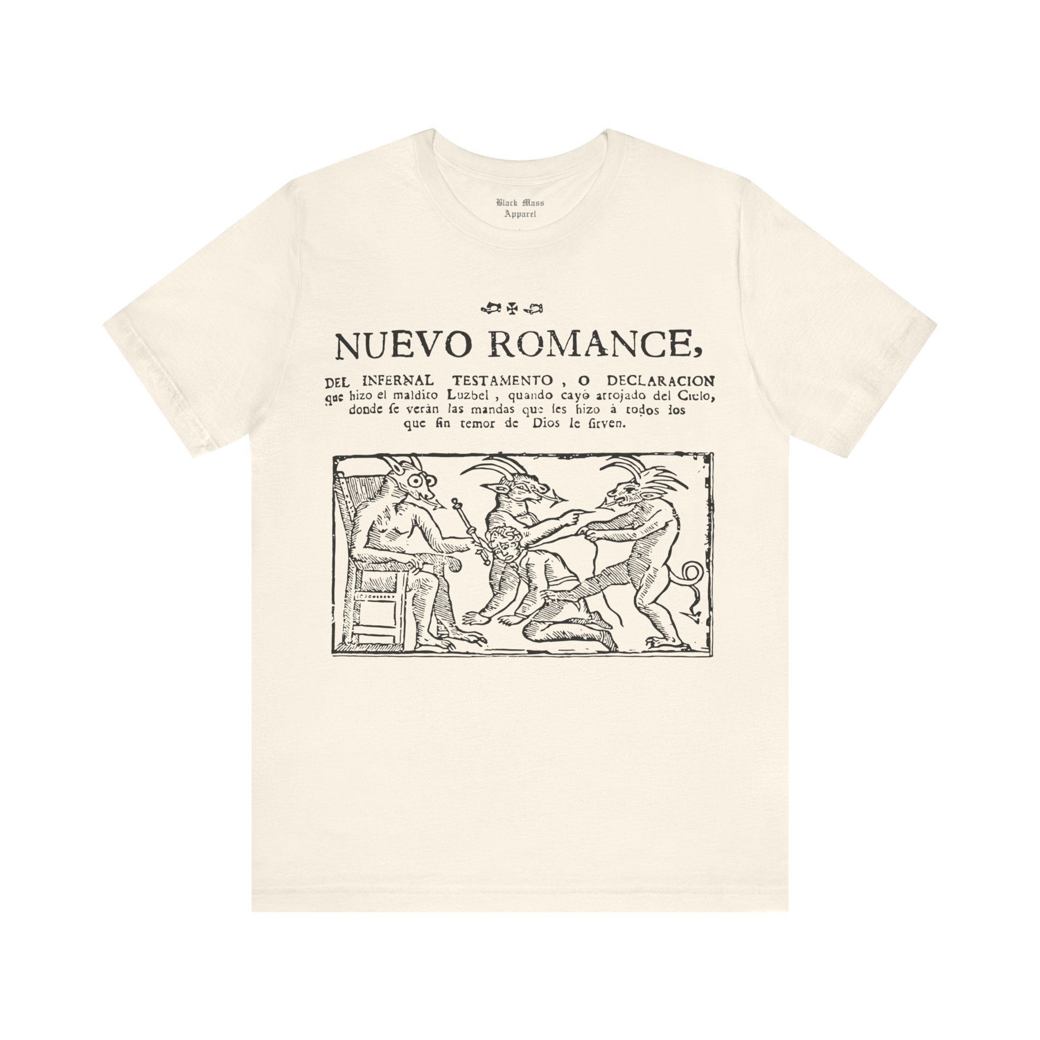 Nuevo Romance, Demons T - shirt, Lucifer Shirt, Demonology Tshirt, Satan, Occult, Black Magic, Woodcut Unisex Jersey Short Sleeve Tee - Black Mass Apparel - T - Shirt