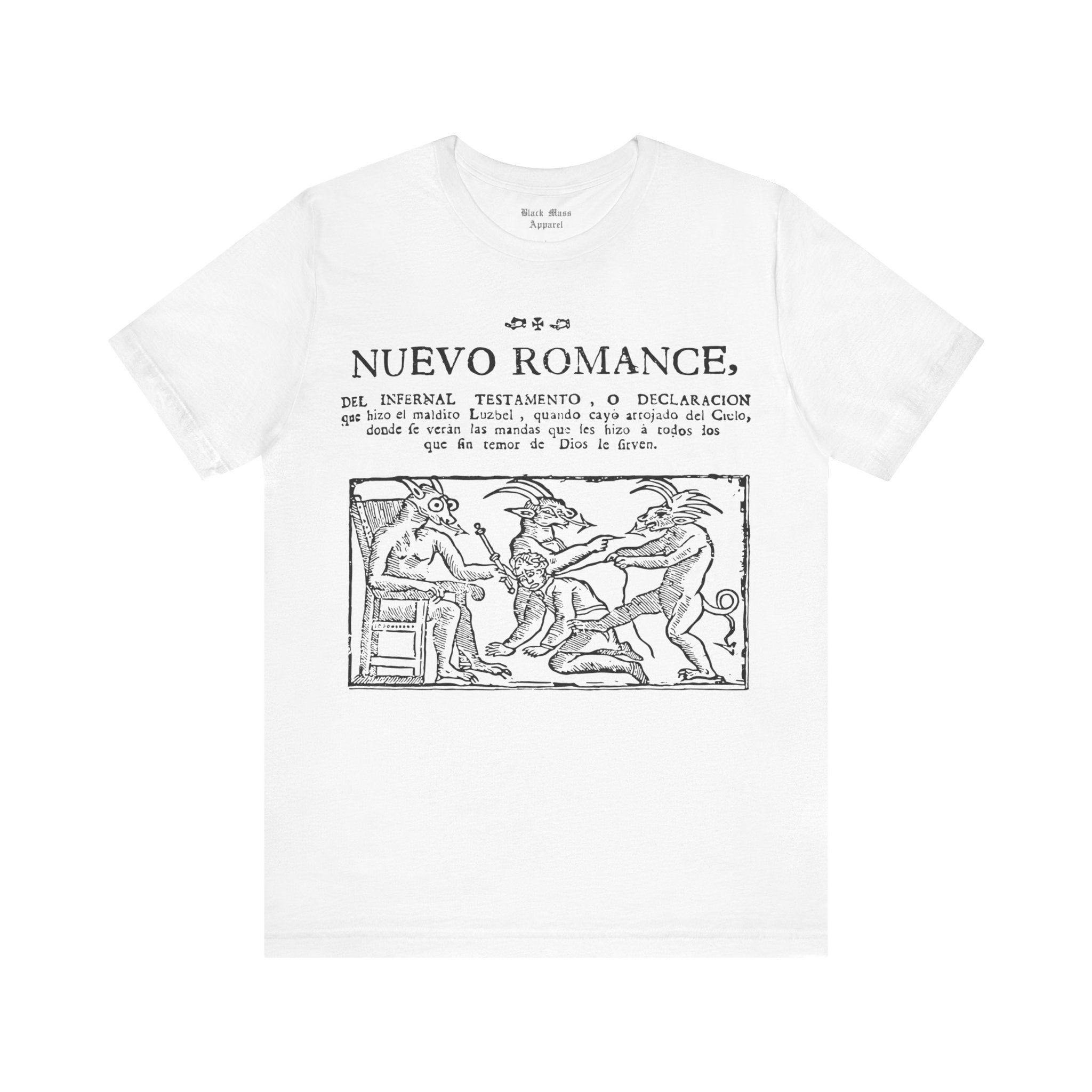 Nuevo Romance, Demons T - shirt, Lucifer Shirt, Demonology Tshirt, Satan, Occult, Black Magic, Woodcut Unisex Jersey Short Sleeve Tee - Black Mass Apparel - T - Shirt