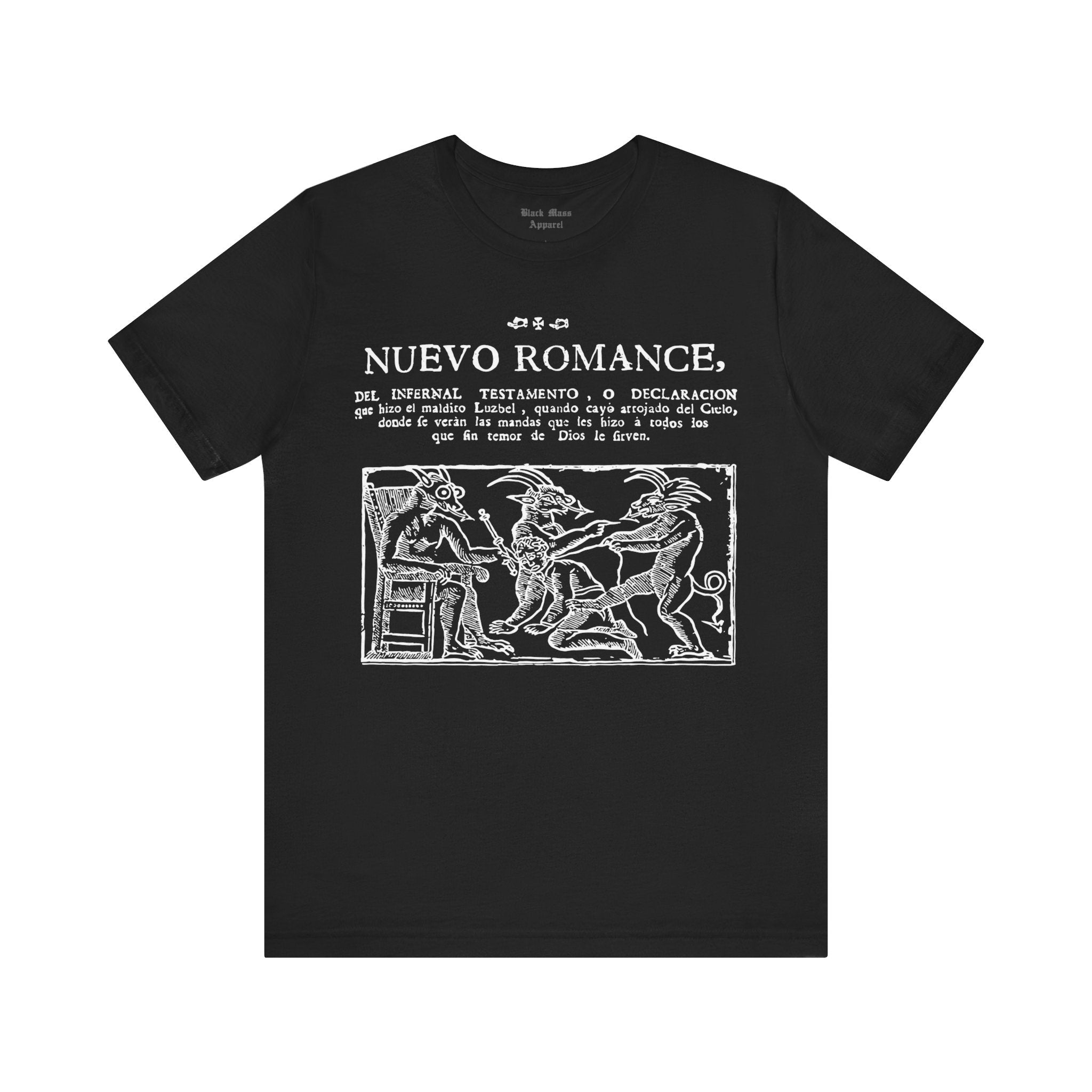 Nuevo Romance, Demons T - shirt, Lucifer Shirt, Demonology Tshirt, Satan, Occult, Black Magic, Woodcut Unisex Jersey Short Sleeve Tee - Black Mass Apparel - T - Shirt