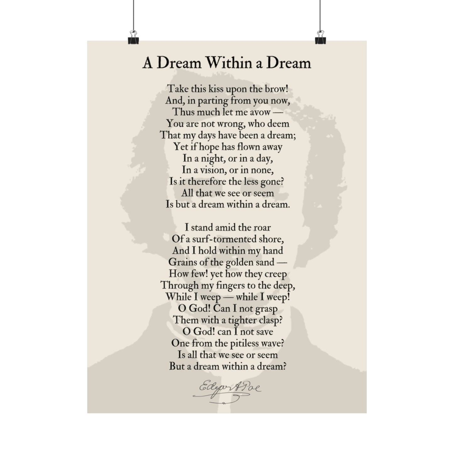 A Dream Within a Dream - Edgar Allan Poe - Black Mass Apparel - Poster
