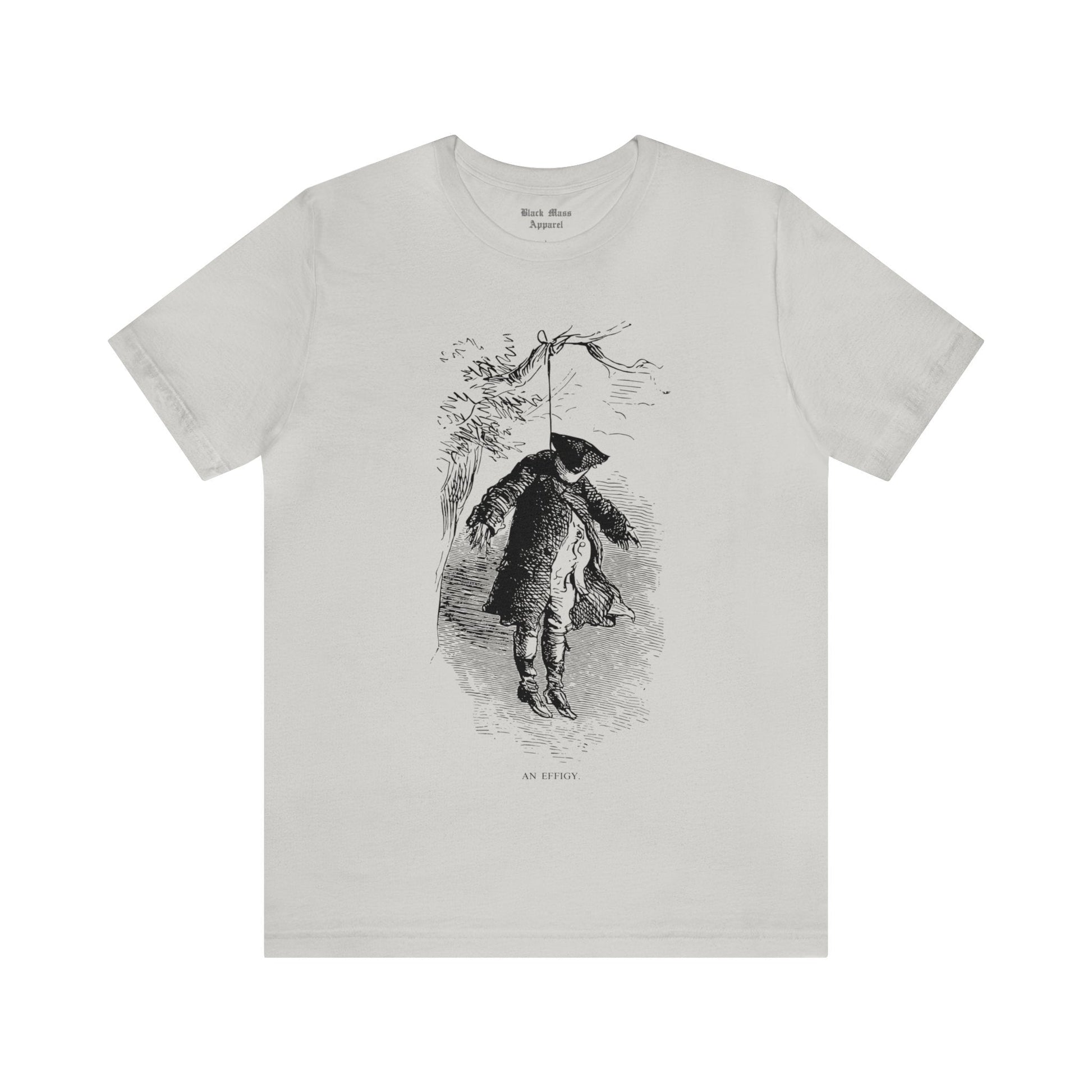 Stamp Act Effigy, Vintage 1765 Art Shirt, Creepy T-shirt, Spooky Tshirt, Protest, Hanging Scarecrow Unisex Jersey Short Sleeve Tee - Black Mass Apparel - T-Shirt