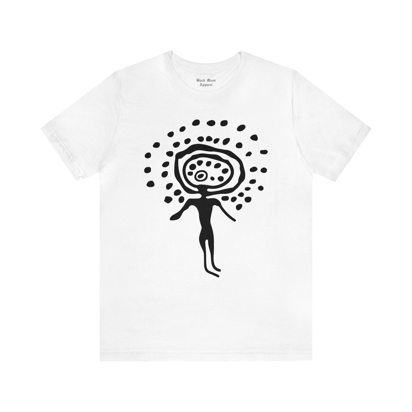 Sunhead, Petroglyphs T-shirt, Ancient Art Shirt, Prehistoric, Solar Headed, Sun God, Trippy, Abstract Unisex Jersey Short Sleeve Tee - Black Mass Apparel - T-Shirt